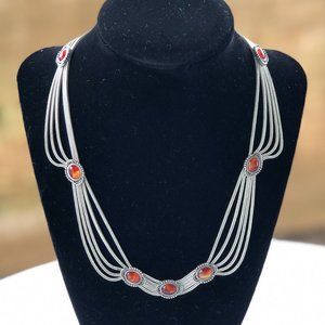 Art Nouveau Silver and Red Agate Necklace